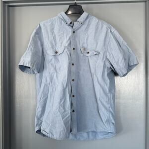 Carhartt Blue Chambray Short Sleeved Button Front Shirt Top sz 2XL Stain